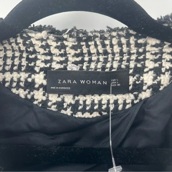 Zara Tweed Black And White Blazer academia gold buttons old money classy - Picture 13 of 16